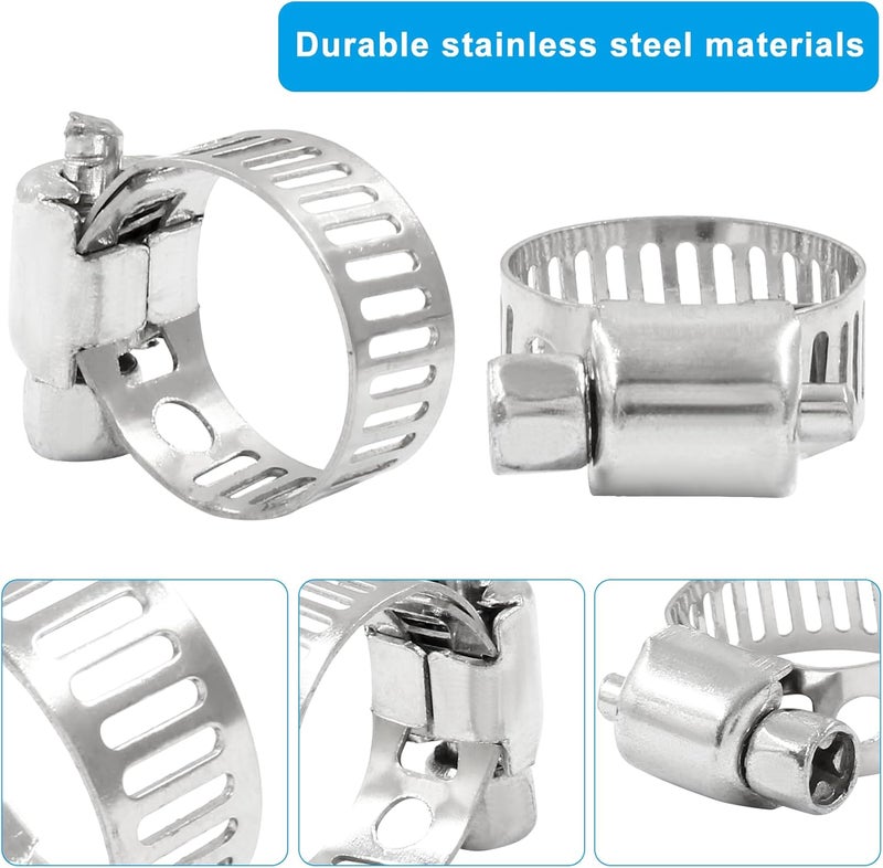 Coufce 20 pcs 3/8" - 5/8" 304 Stainless Steel Hose Clamps, Adjustable Metal Pipe Clamp, Worm Gear for Pipe - Dryer Repair, Tubing and Fuel Line - Image 4